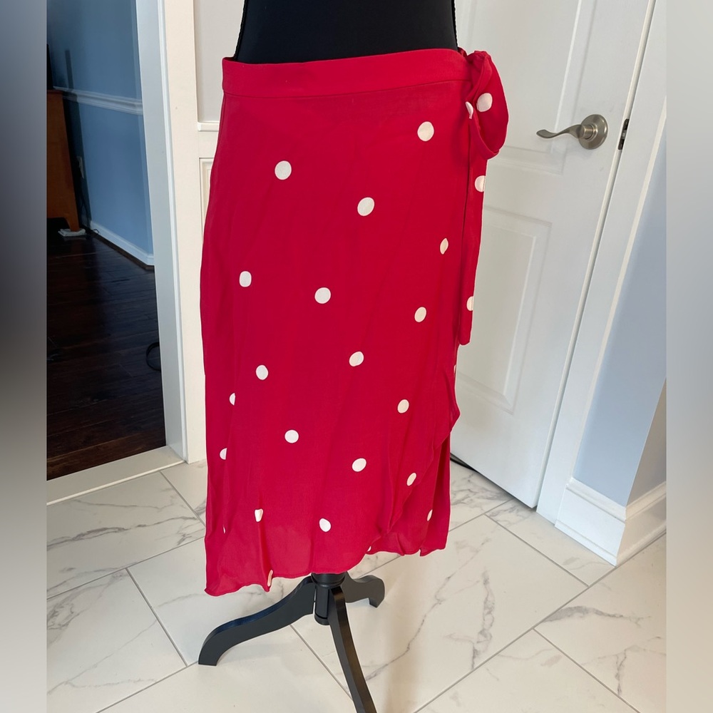 LOFT Red Skirt with Cream Polka Dots